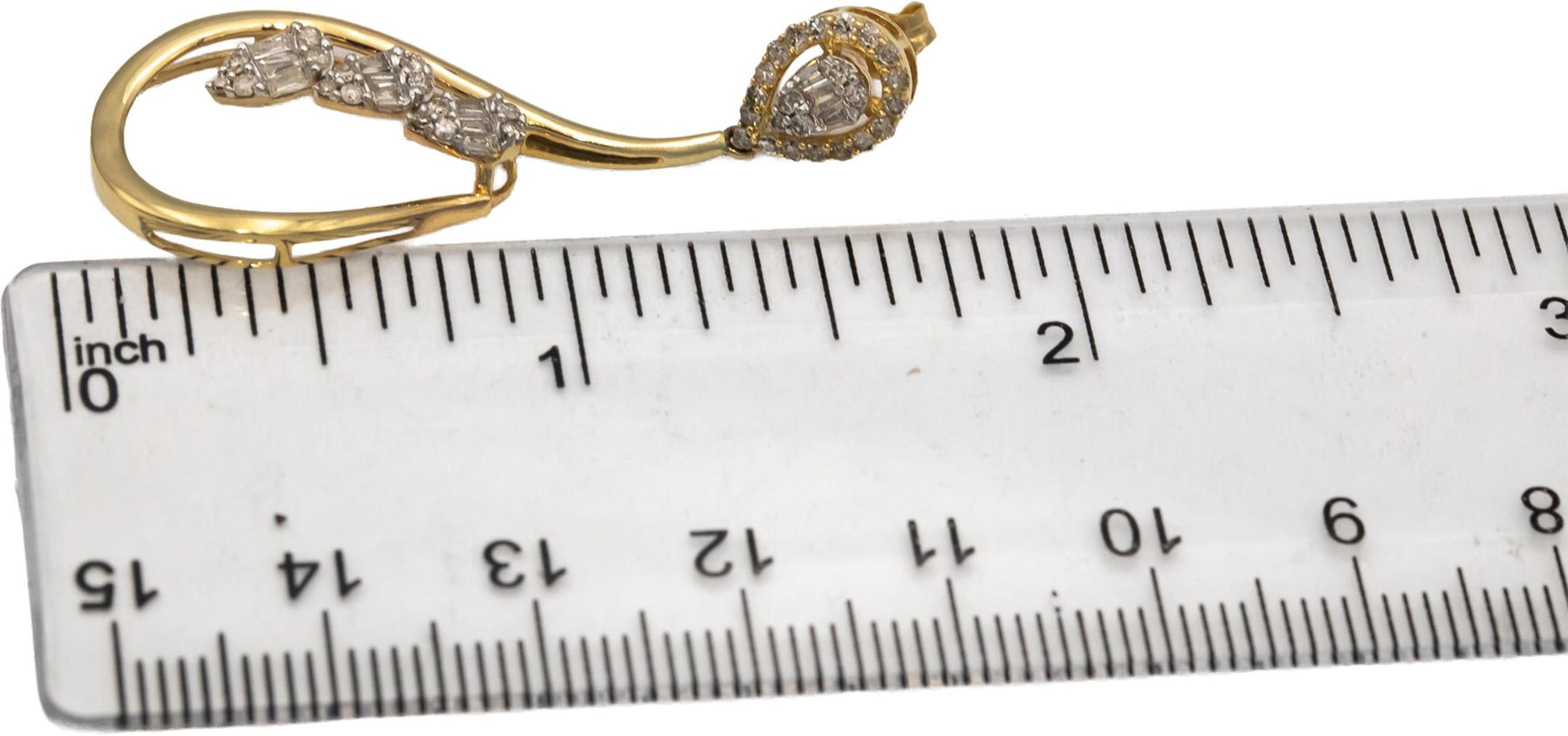 14k Yellow Gold Round & Baguette Cut Diamond Drop Dangle Earrings 1.0CT