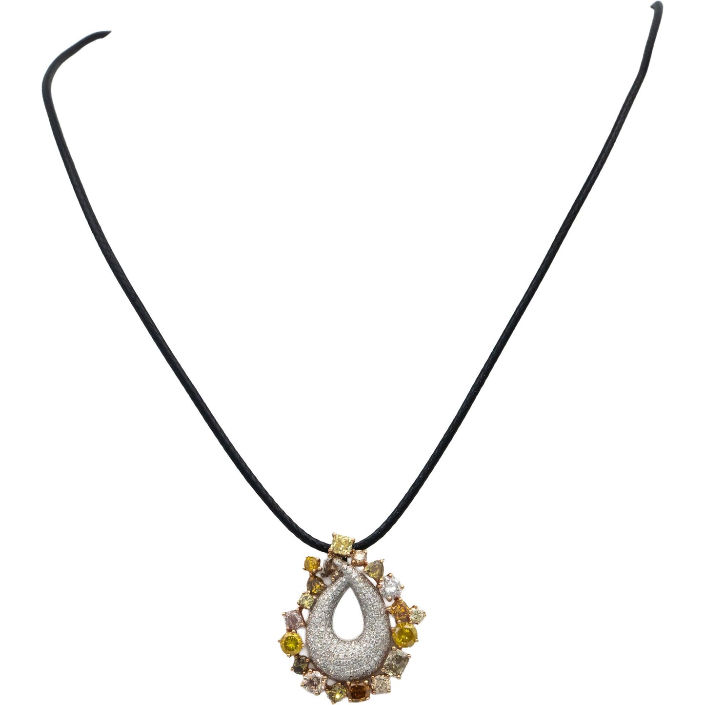 18k White & Yellow Gold White & Fancy Color Diamond Pendant Necklace 3.76CT