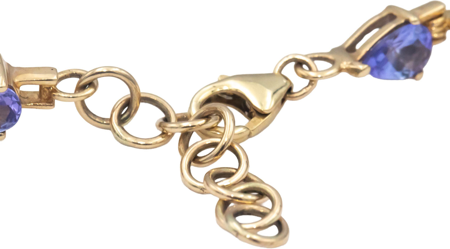 10k Yellow Gold Pear Cut Tanzanite Fancy Link Chain Bracelet 10.0CTW