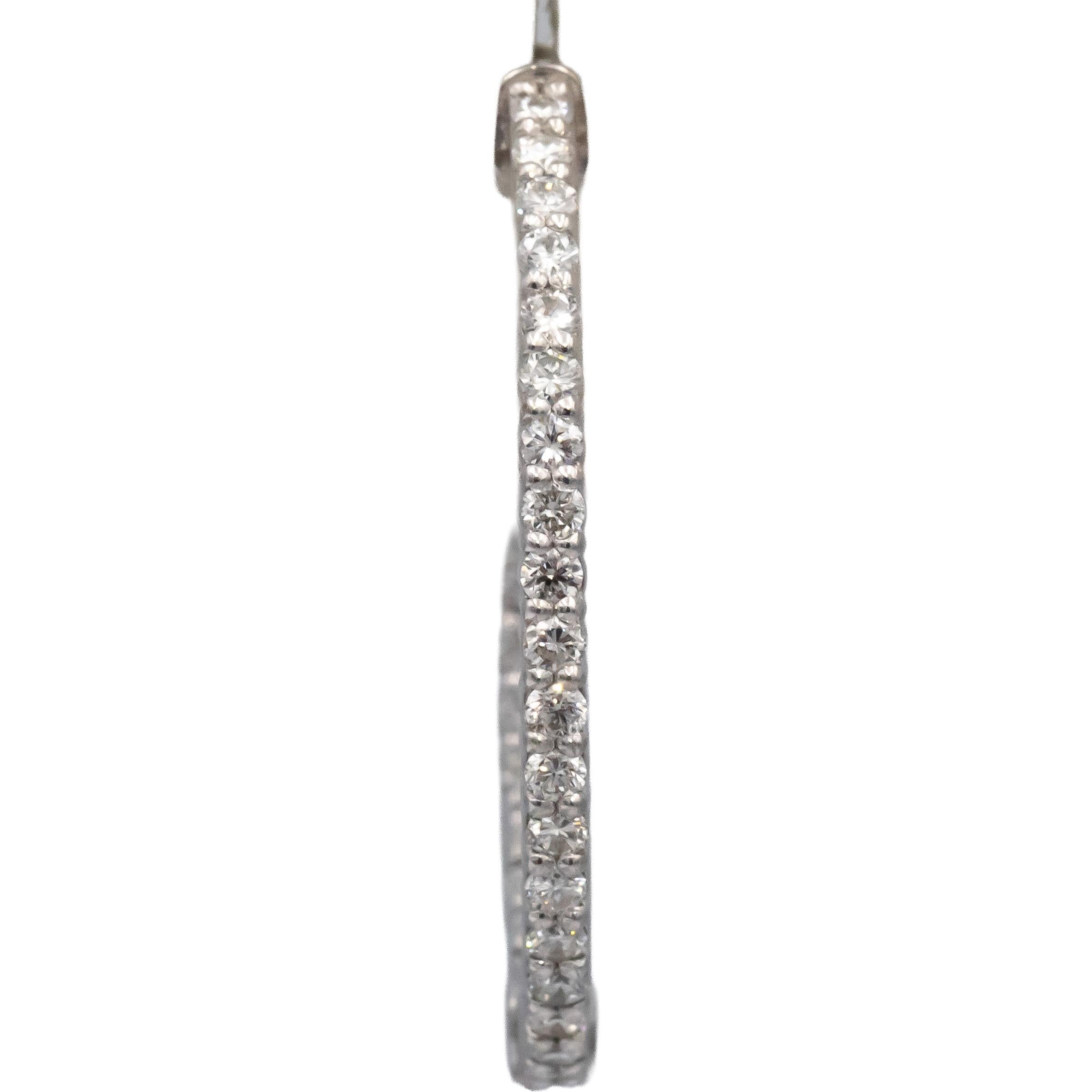 14k White Gold VS Round Diamond Inside Out Oval Hoop Earrings 1.33CT