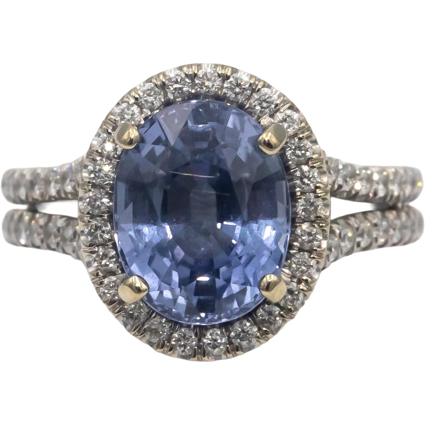 18k White Gold Oval Sapphire & Round Diamond Halo Cocktail Ring 4.90CT Size 6.5