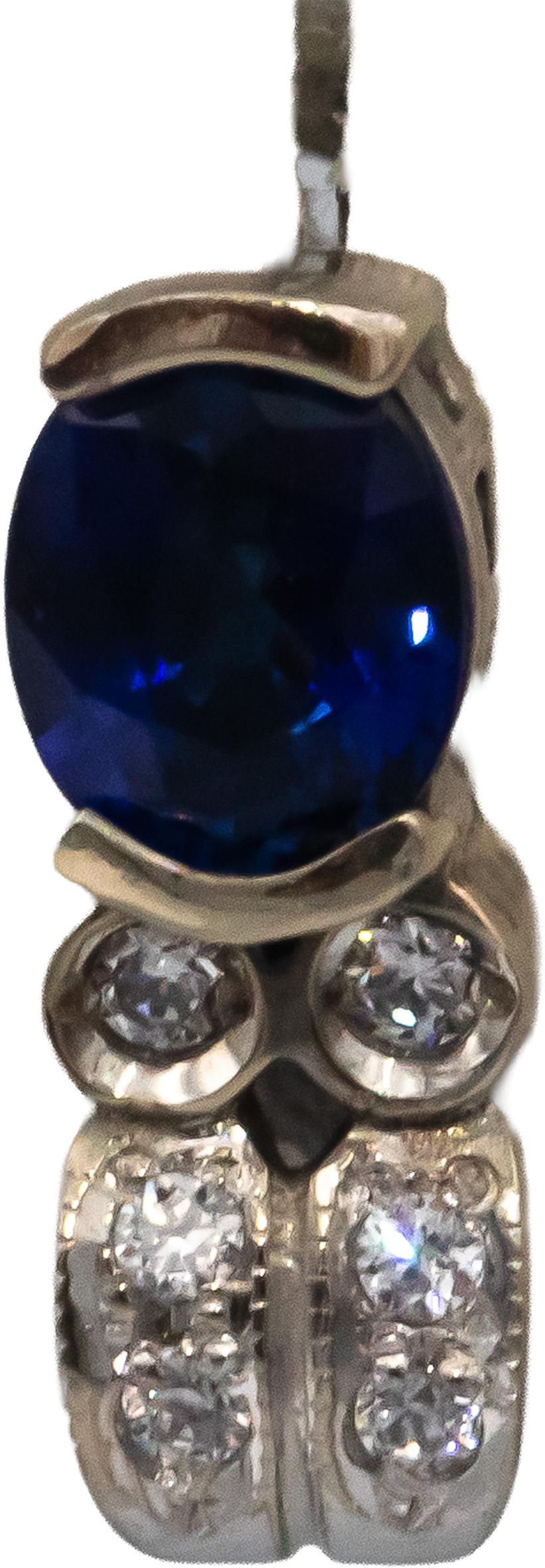 14k White Gold Oval Sapphire Round Diamond Earrings 0.95CTW