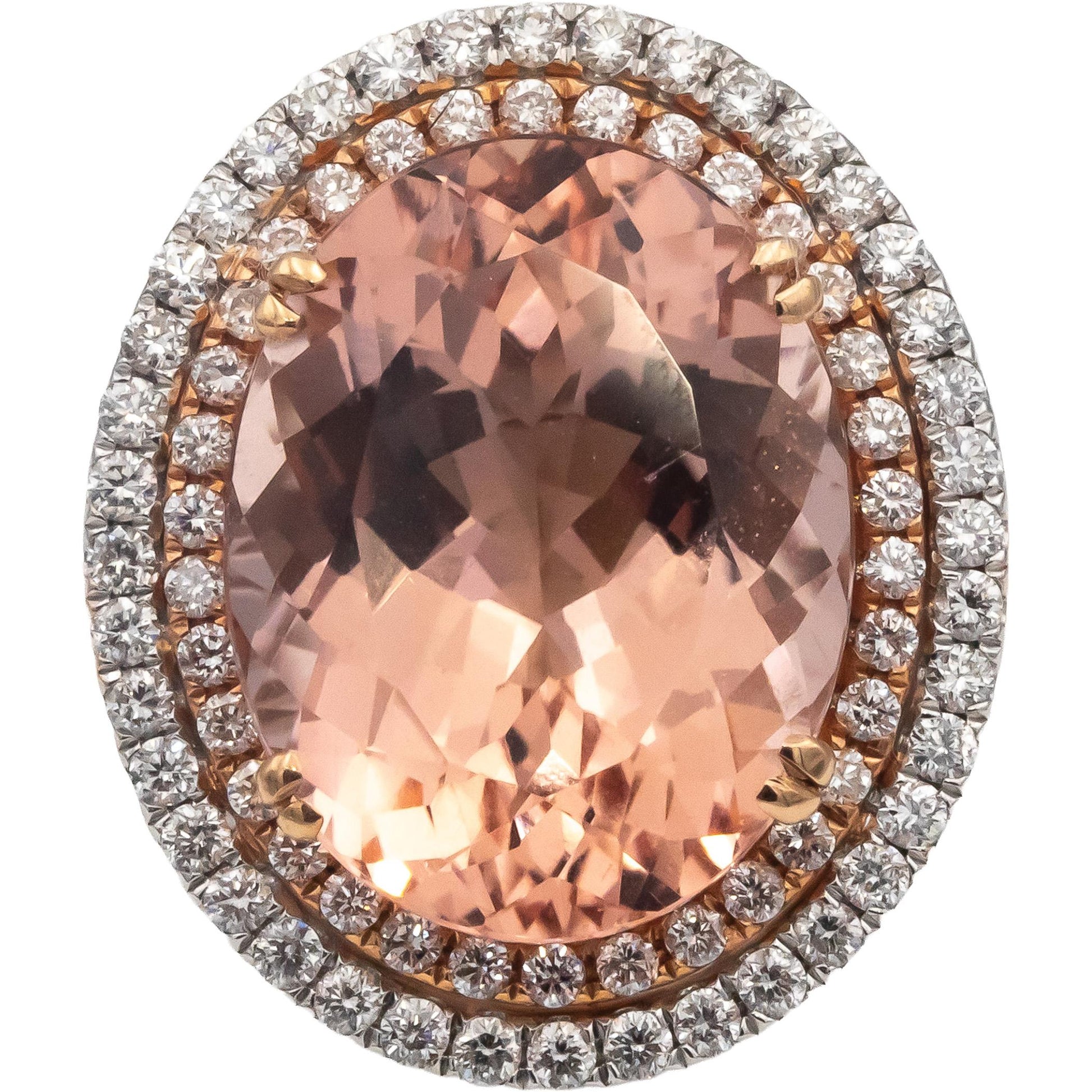 14k Rose & White Gold Oval Morganite Round VS Diamond Cocktail Ring 15.30CT