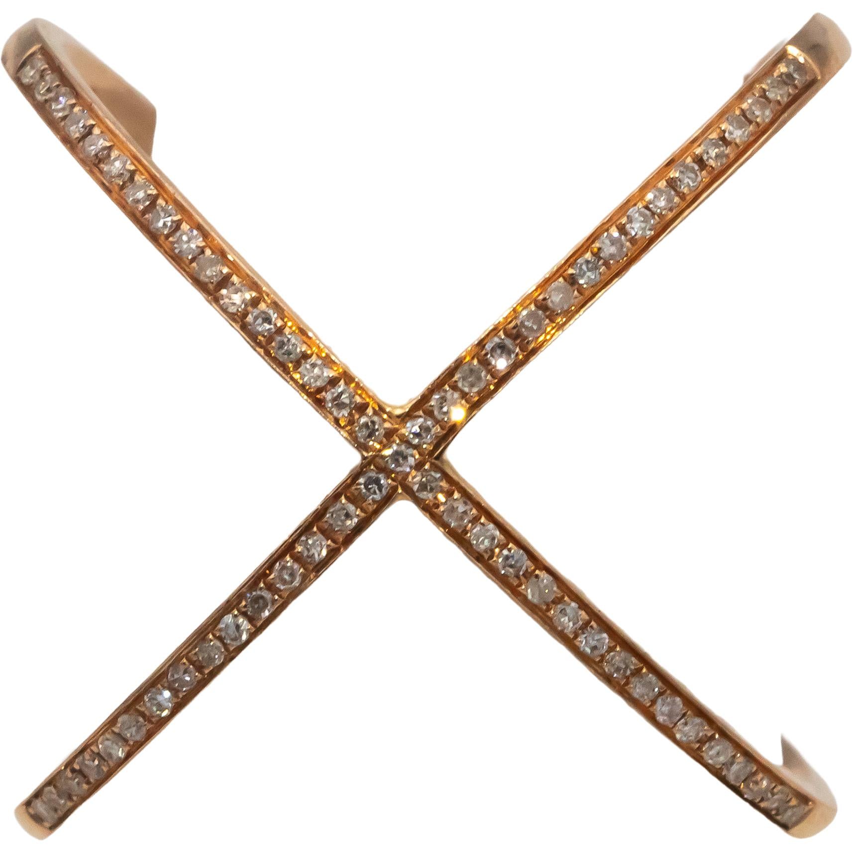 14k Rose Gold Round Diamond Criss Cross Band Ring 0.15CT Size 7