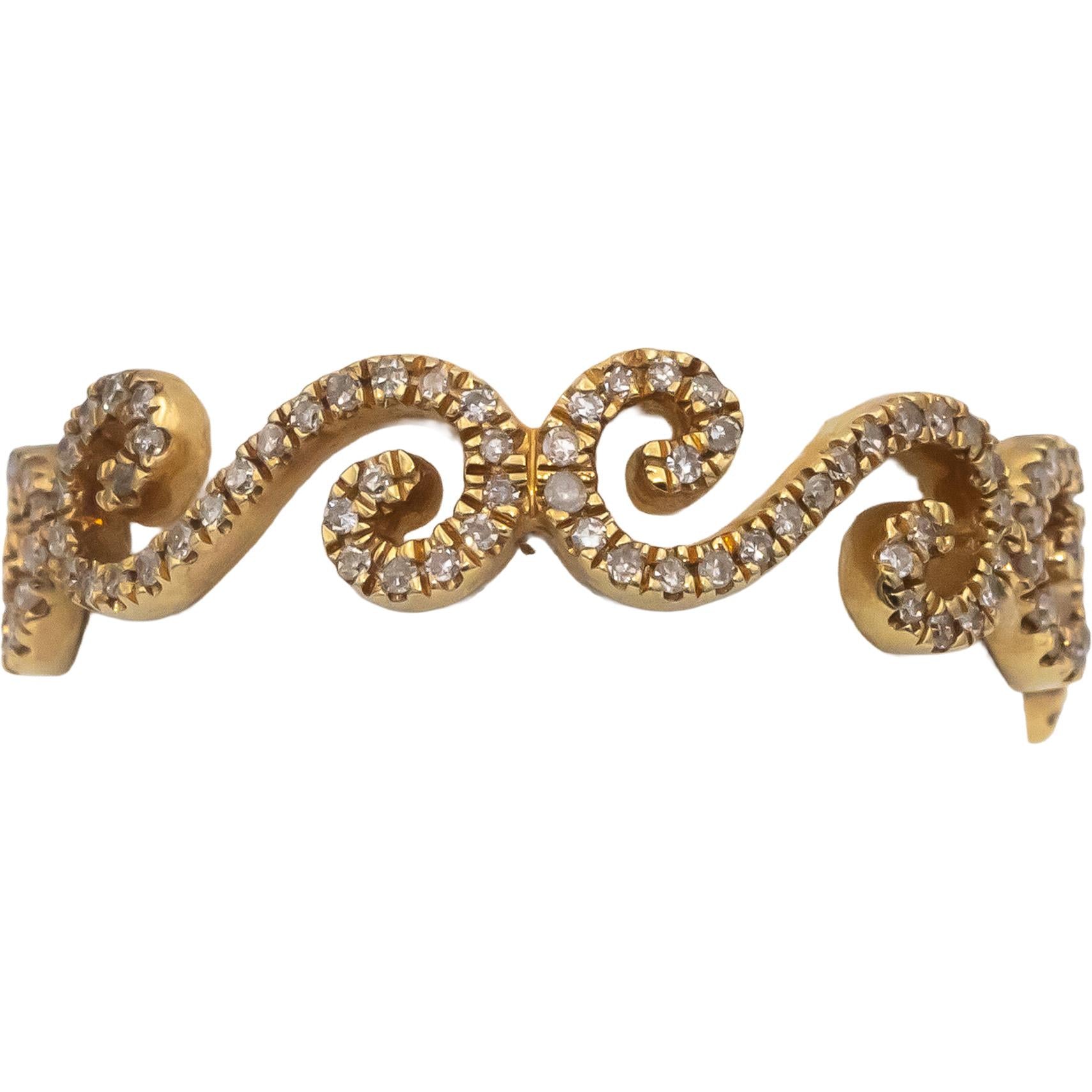 14k Yellow Gold Round Diamond Wave Scroll Band Ring 0.20CT Size 7.5
