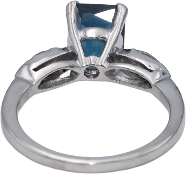 Platinum Emerald Cut Blue Topaz & Marquise Diamond Cocktail Ring 1.81CT Size 5