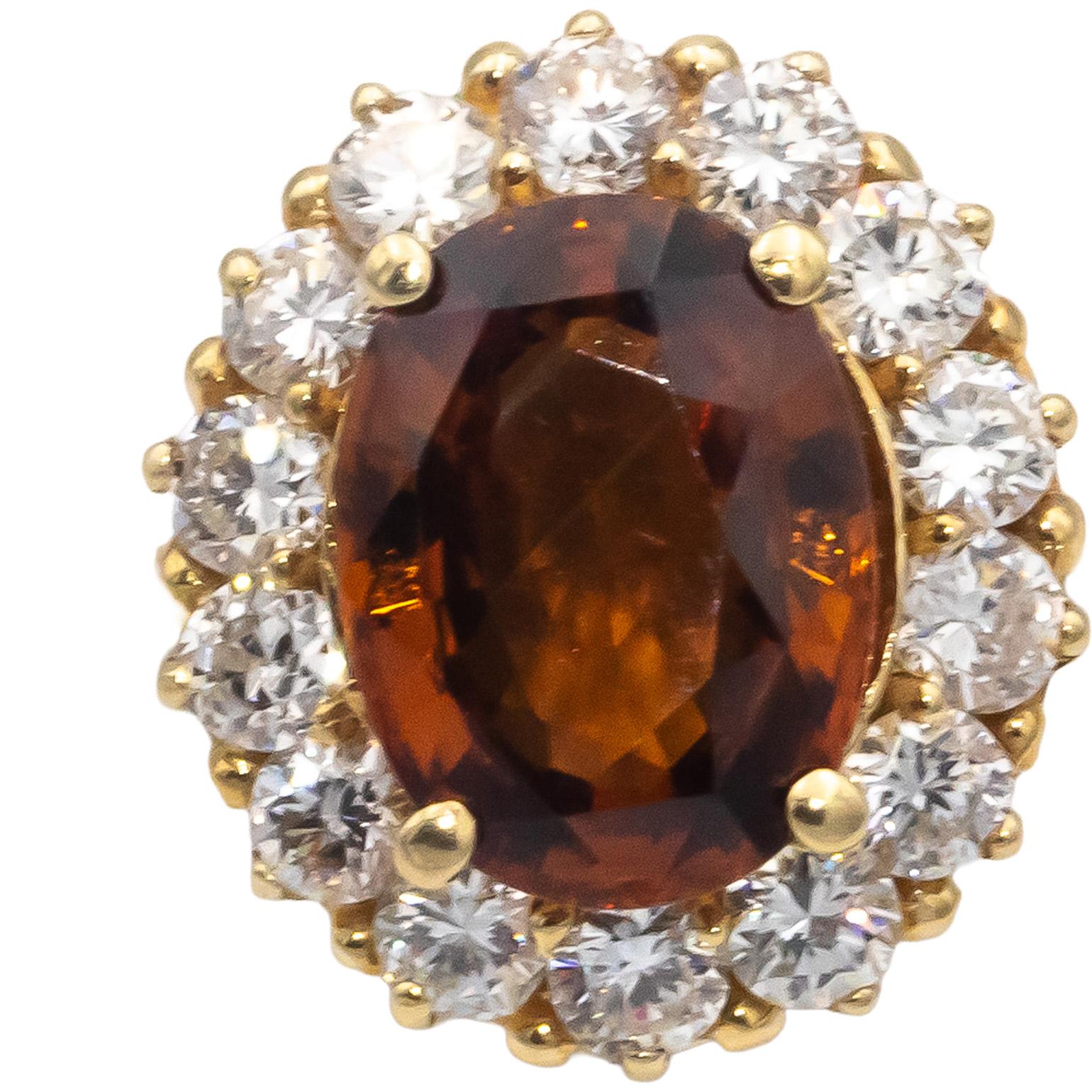 14k Yellow Gold Oval Orange Topaz & Round Diamond Halo Ring 4.10CT Size 8