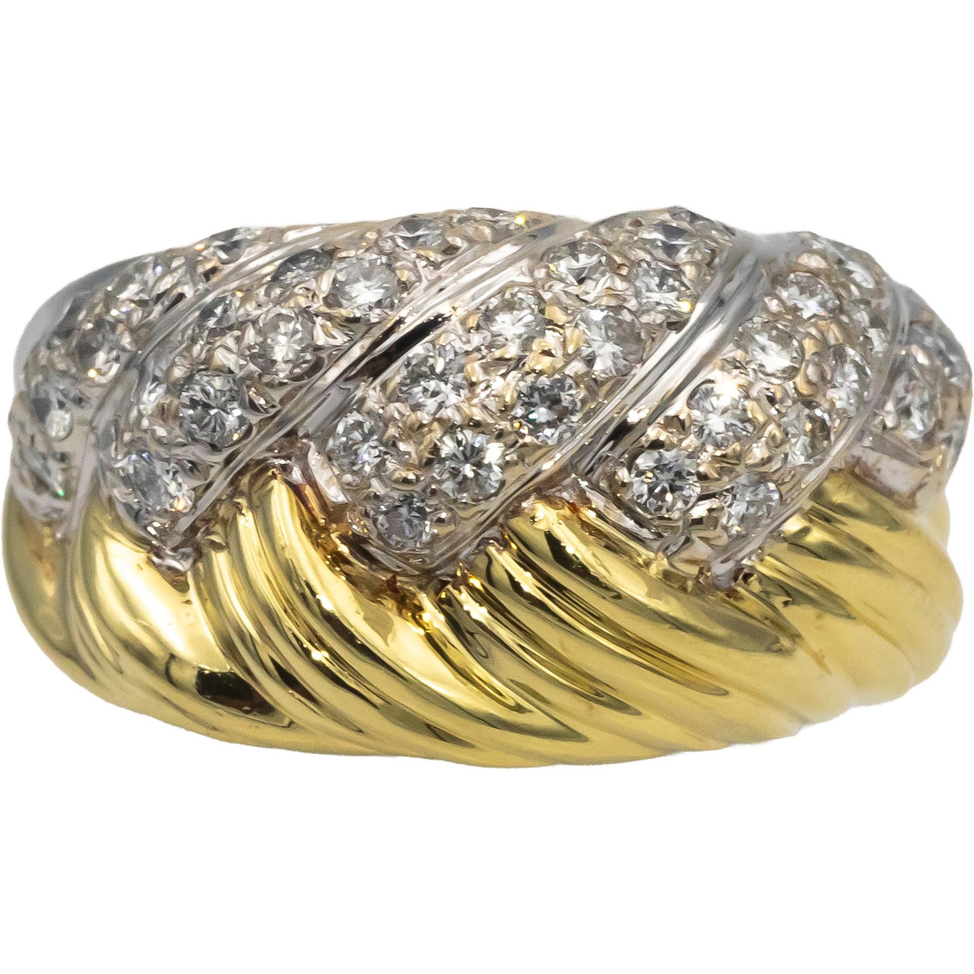 18k Yellow & White Gold VS Round Diamond Woven Cocktail Ring 0.95CT Size 6