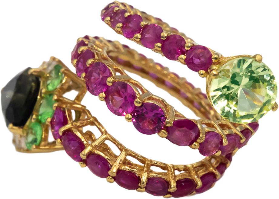 18k Yellow Gold Assorted Gemstone & Diamond Snake Wrap Ring 5.25CT Size 3.5