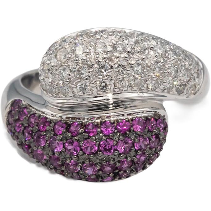 14k White Gold Round Diamond & Ruby Cluster By Pass Ring 1.0CT Size 6.75