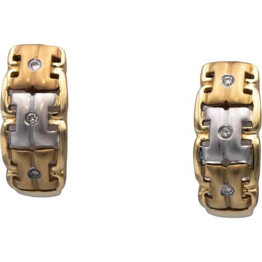 14k Yellow & White Gold Round Diamond Curved Earrings 0.03CT