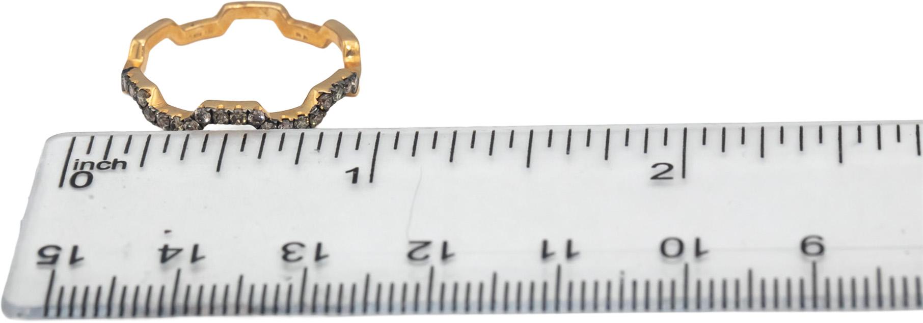 18k Yellow Gold Round Champagne Diamond Zig Zag Stackable Ring 0.25CT Size 7
