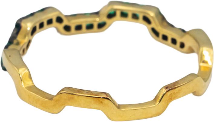 18k Yellow Gold Round Emerald Zig Zag Stackable Band Ring 0.20CT Size 7