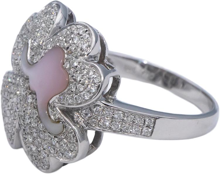 18k White Gold Round Diamond & Mother of Pearl Clover Ring 0.75CT Size 7