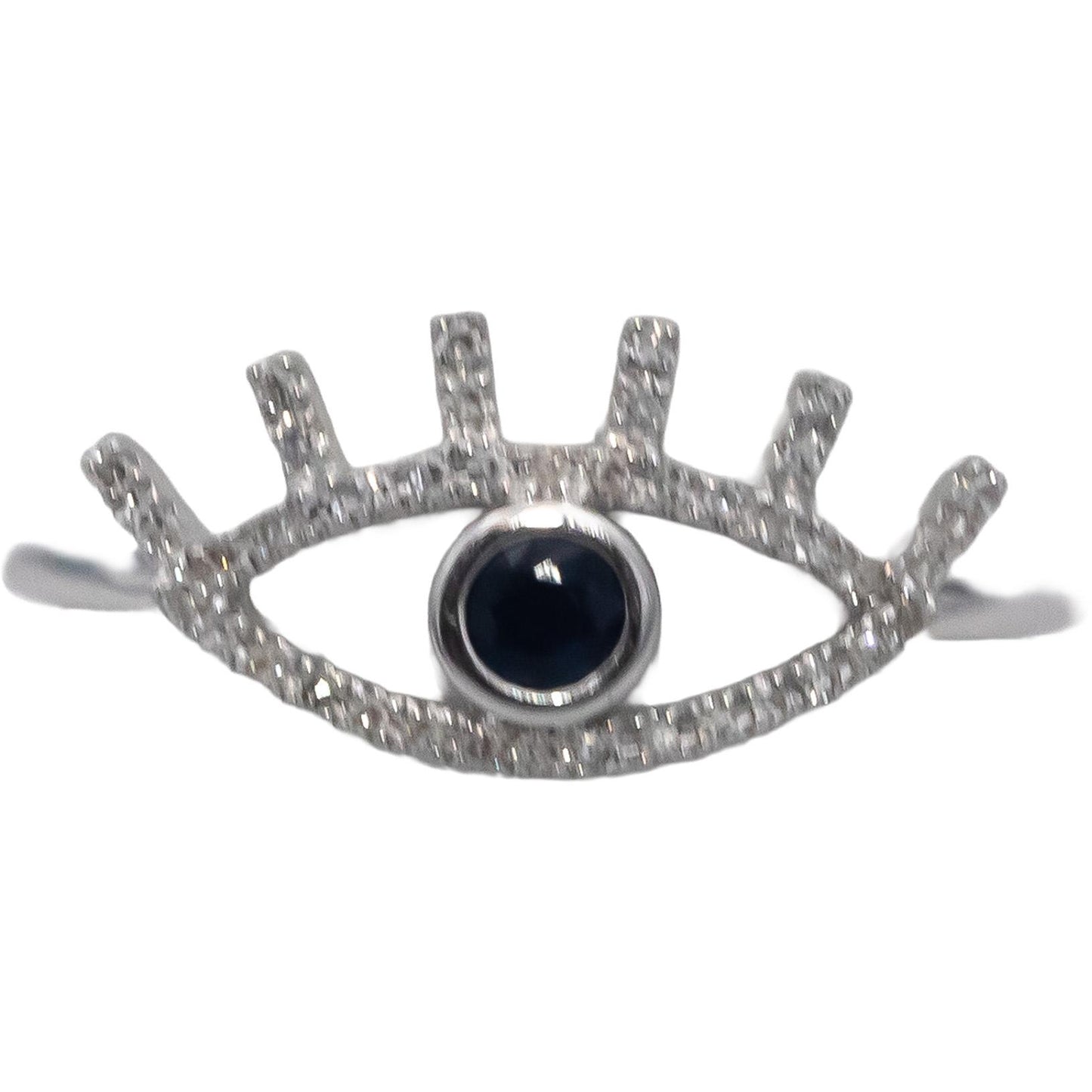 18k White Gold Round Diamond & Blue Sapphire Evil Eye Band Ring 0.27CT Size 6.75
