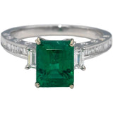 GIA Certified 18k White Gold Zambia Emerald and VS Diamond Ring 2.94CT Size 6.25
