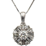 10k White Gold Round & Baguette Cut Diamond Cluster Pendant Necklace 0.75CT