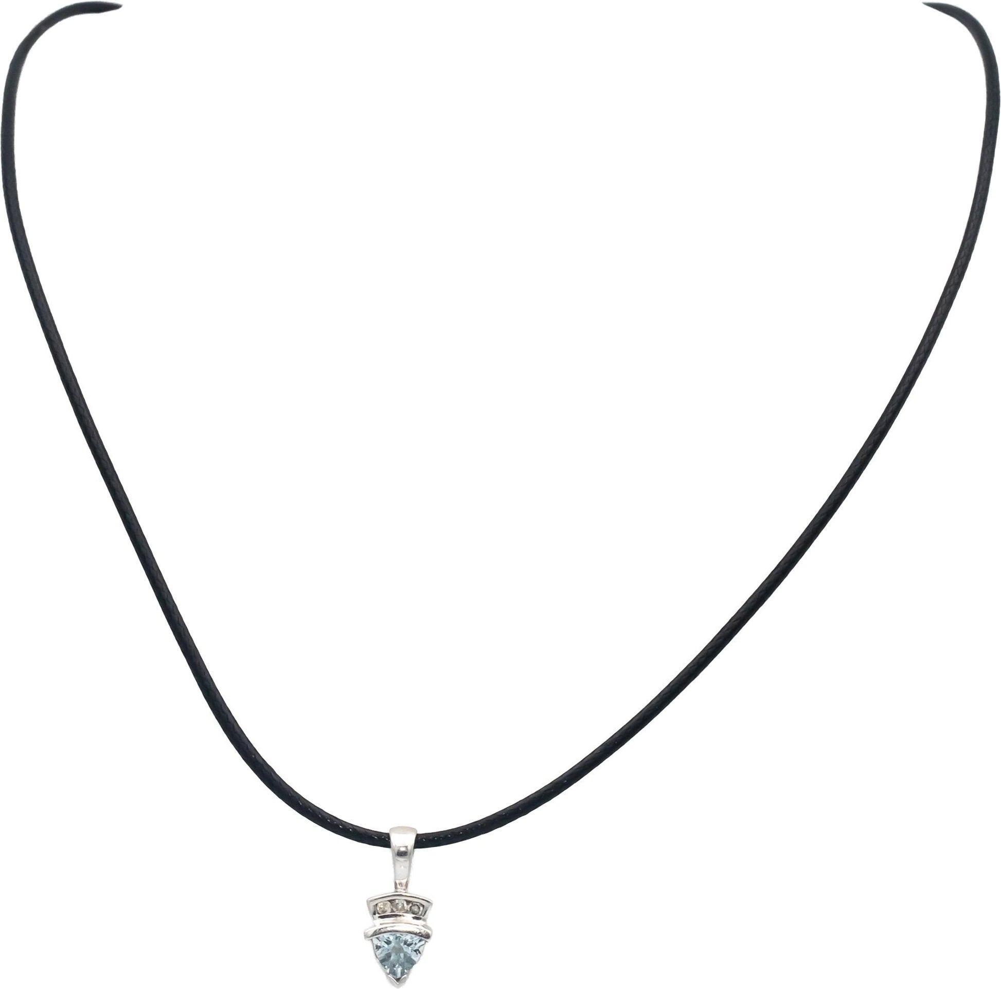 10k White Gold Trillion Cut Aquamarine Round Diamond Pendant Necklace 0.53CTW