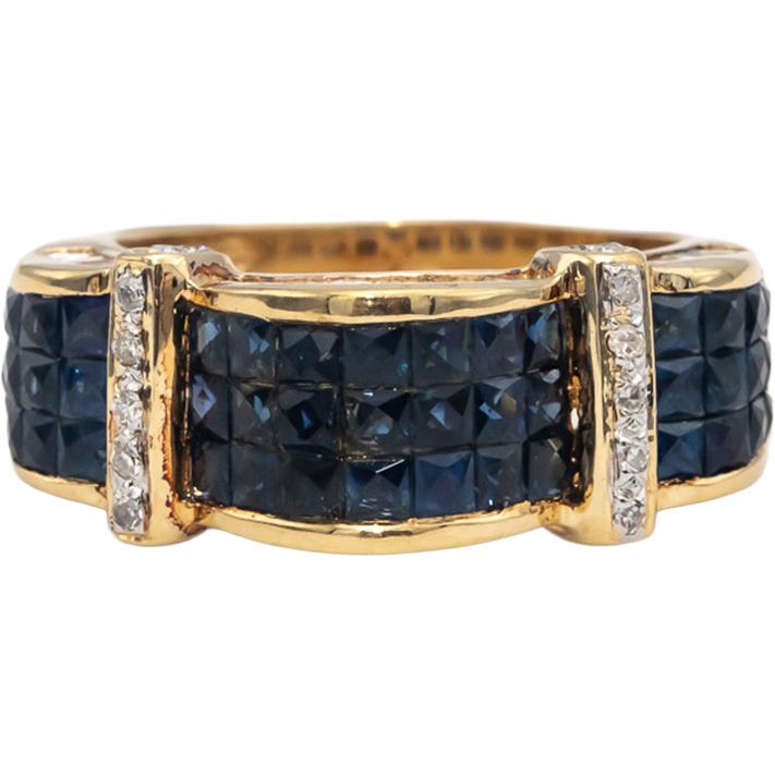 14k Yellow Gold VS Diamond and Blue Sapphire Cluster Ring 2.0CTW Size 7