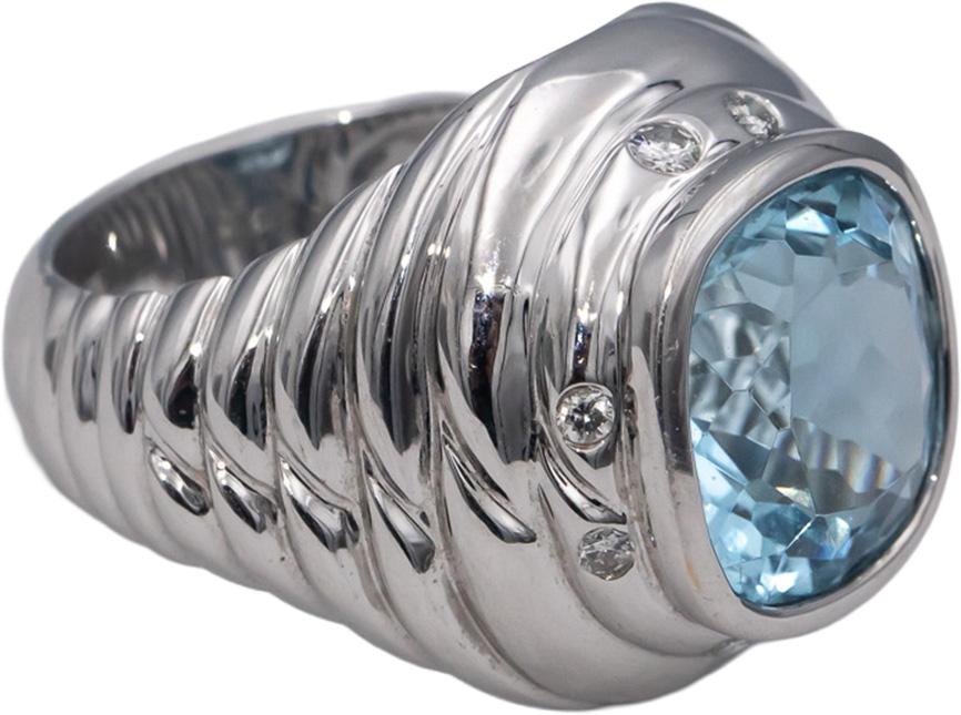 ALMAZA 18k White Gold VS Round Diamond & Cushion Cut Topaz Ring 7.38CT Size 7.25