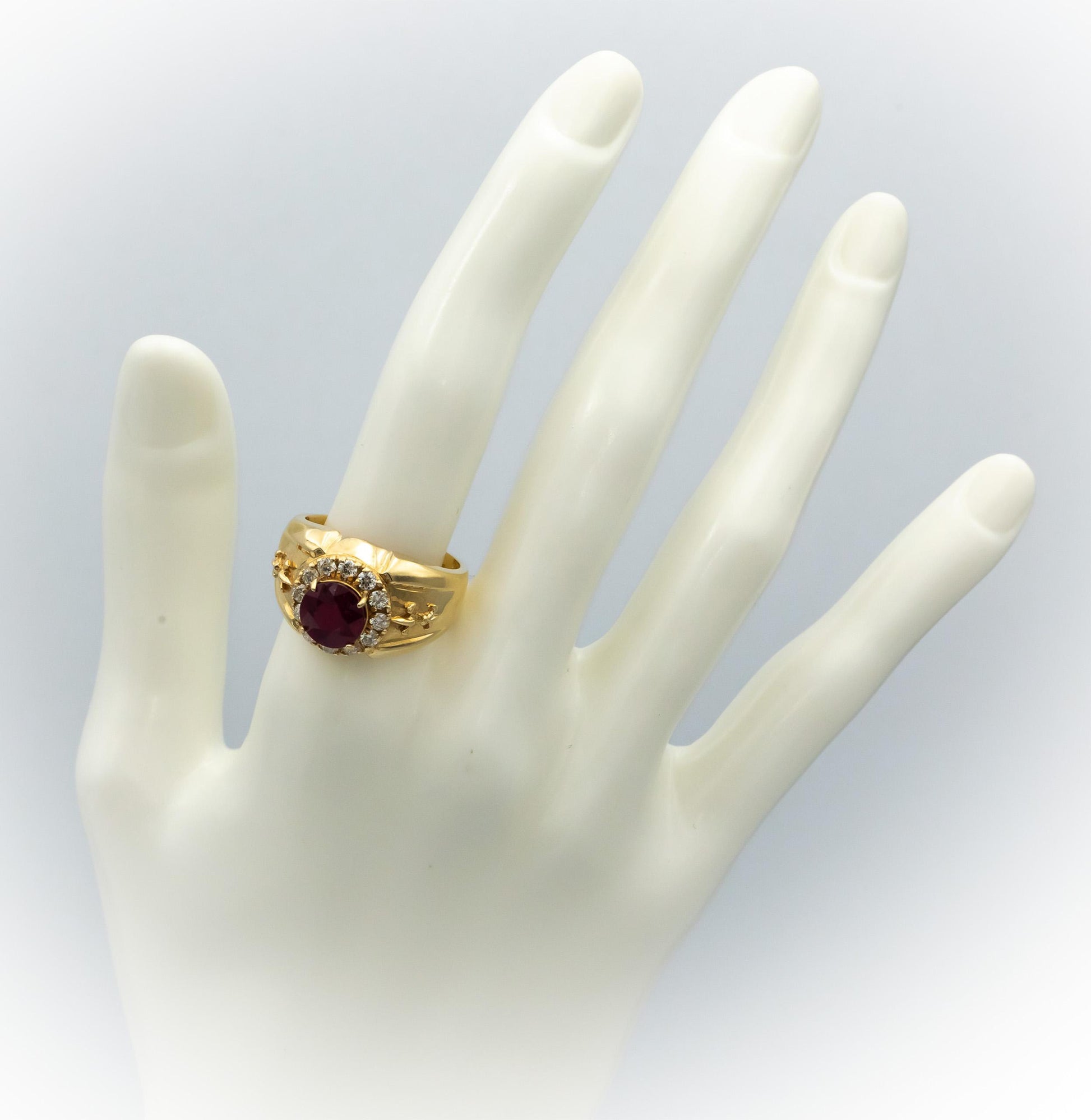 GIA Certified 14k Yellow Gold Diamond & Manufactured Ruby Ring 3.25CT Size 9