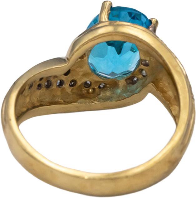 10k Yellow and White Gold Oval Blue Topaz & Round Diamond Ring 1.65CT Size 5.75