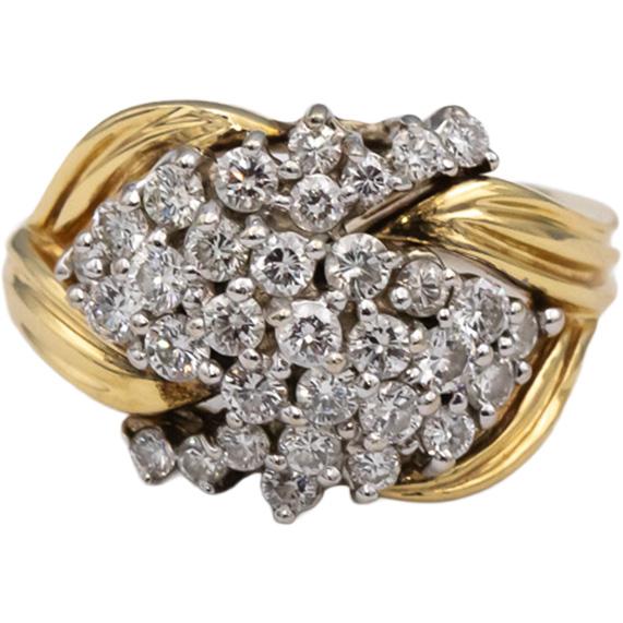 14k Yellow & White Gold Round Diamond Cluster Cocktail Ring 1.0CT Size 6.5