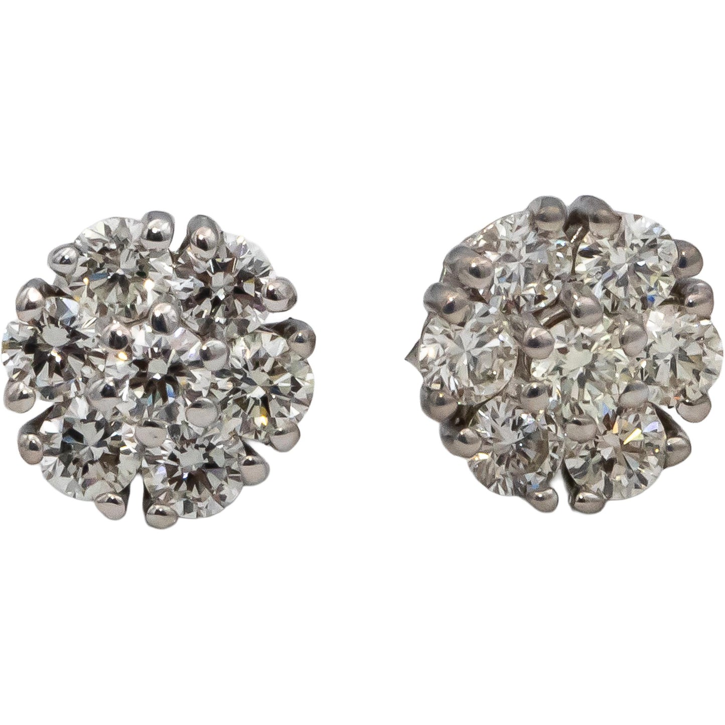 14k White Gold Round Diamond Cluster Stud Earrings 0.74CT