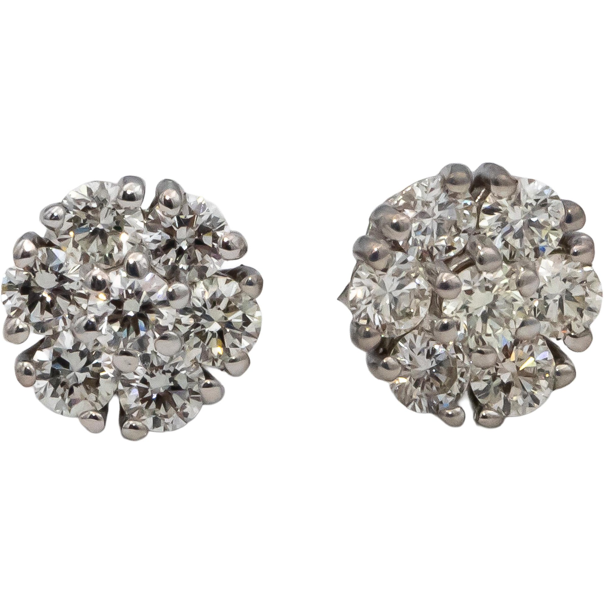 14k White Gold Round Diamond Cluster Stud Earrings 0.74CT