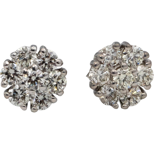 14k White Gold Round Diamond Cluster Stud Earrings 0.74CT