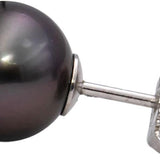 TIFFANY & CO. 18k White Gold Black Pearl Stud Earrings $1375 Retail 9.3mm