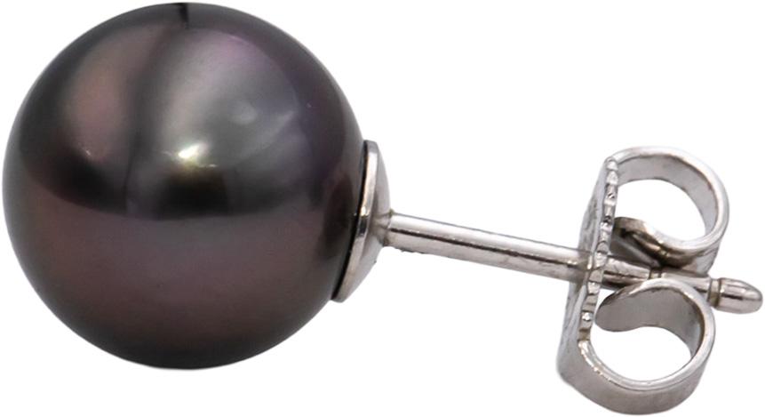 TIFFANY & CO. 18k White Gold Black Pearl Stud Earrings $1375 Retail 9.3mm