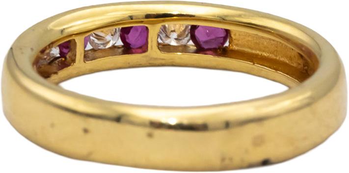 14k Yellow Gold Round Channel Set Diamond and Ruby Band Ring 0.25CT Size 6.75