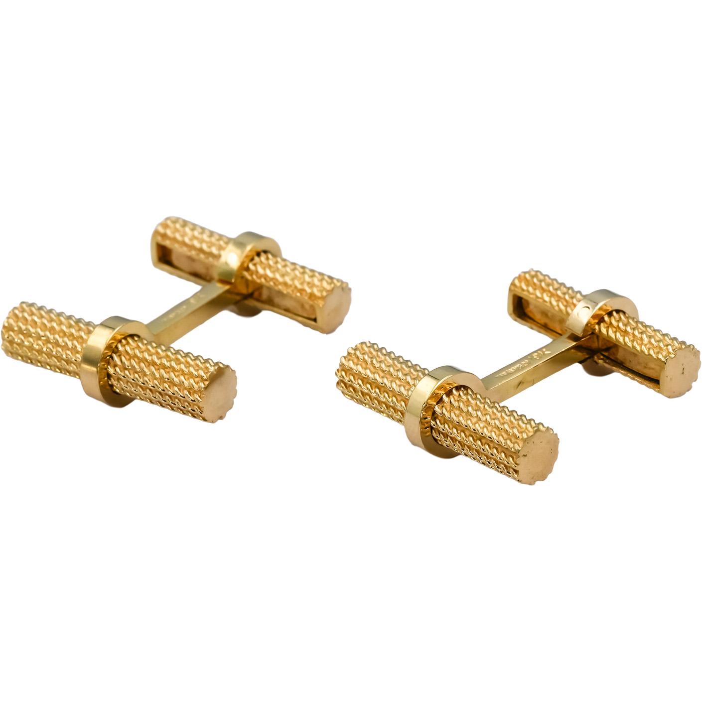TIFFANY & CO. Vintage 18k Yellow Gold Rope Motif Bar Cufflinks