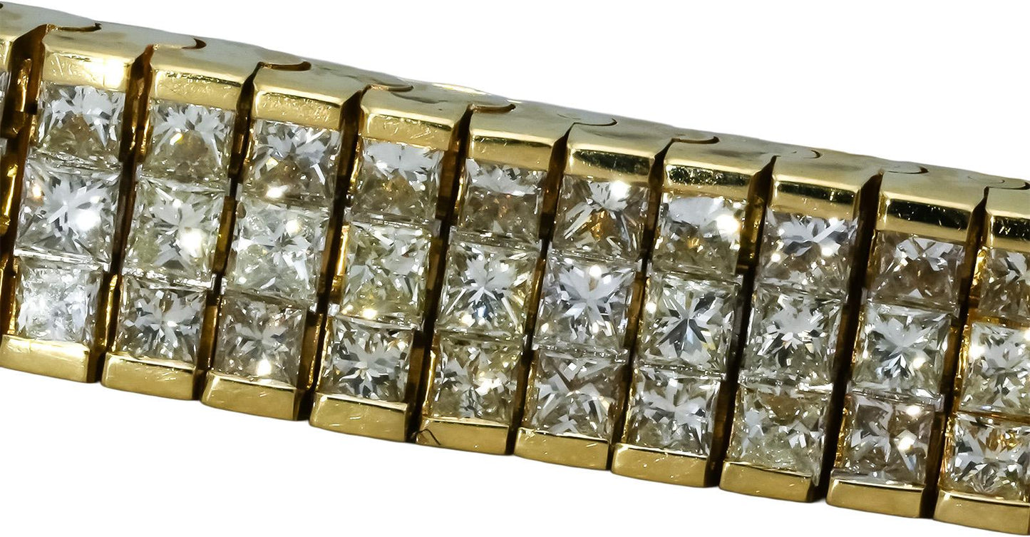18k Yellow Gold VS Princess Cut Diamond Fancy Link Bracelet 11.50CT