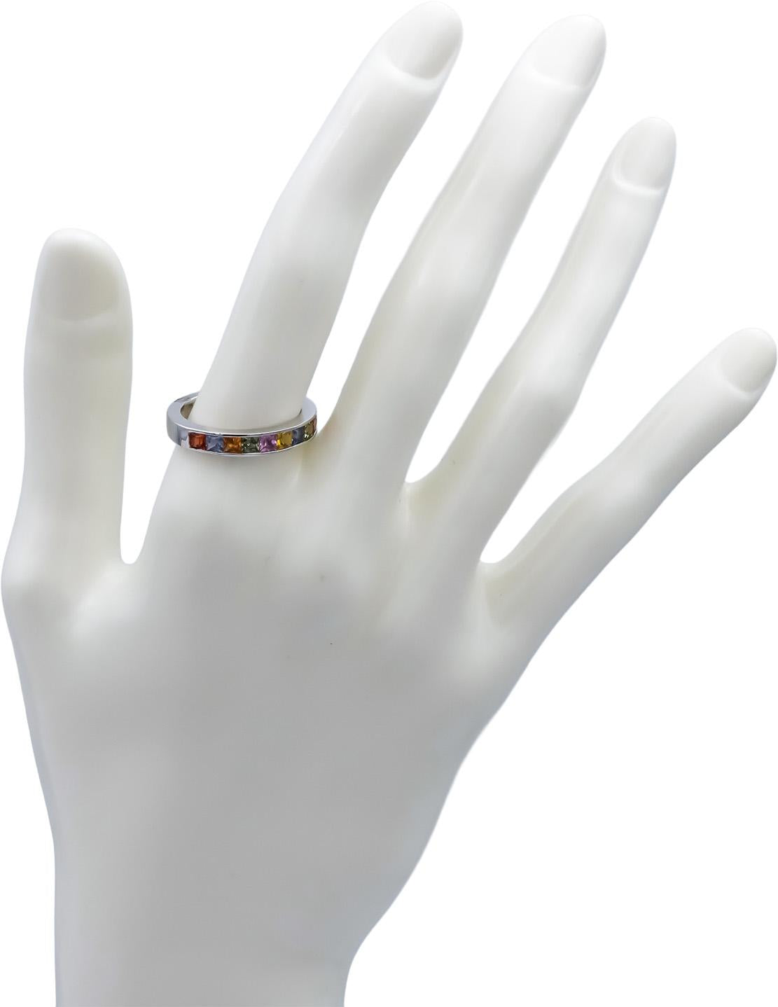 14k White Gold Channel Set Rainbow Sapphire Band Ring 1.96CT Size 7.75