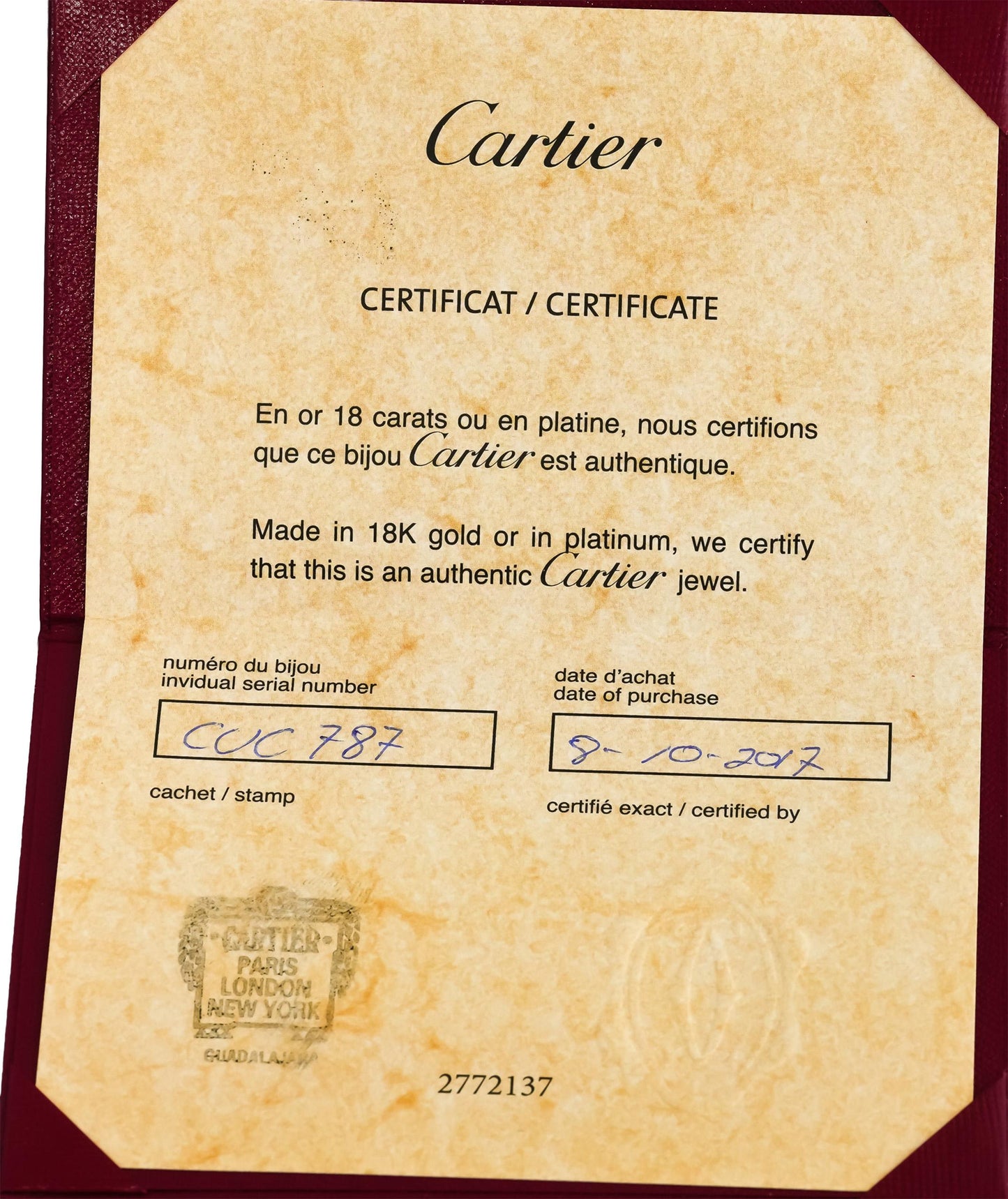 GIA Cert. CARTIER Platinum VS1/F Round Diamond Engagement Ring 1.50CT Size 60