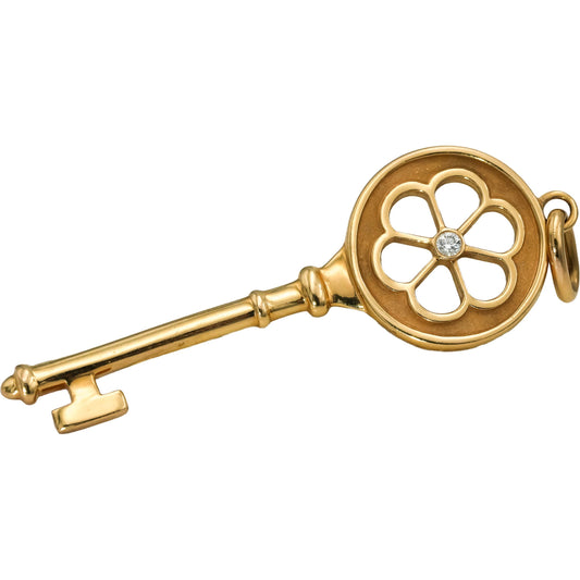 TIFFANY & CO. 18k Yellow Gold VS Diamond Tiffany Key Pendant 0.03CT