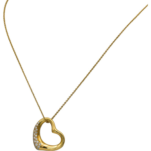 TIFFANY & CO 18k Yellow Gold Diamond Peretti Open Heart Pendant Necklace 0.50CT