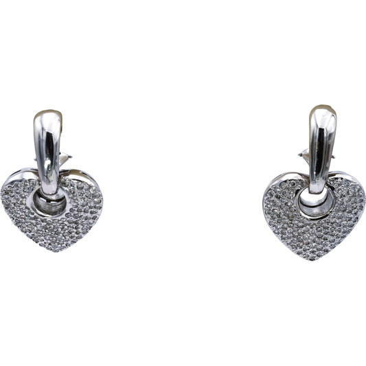 14k White Gold Round Diamond Cluster Heart Dangle Earrings 2.0CT