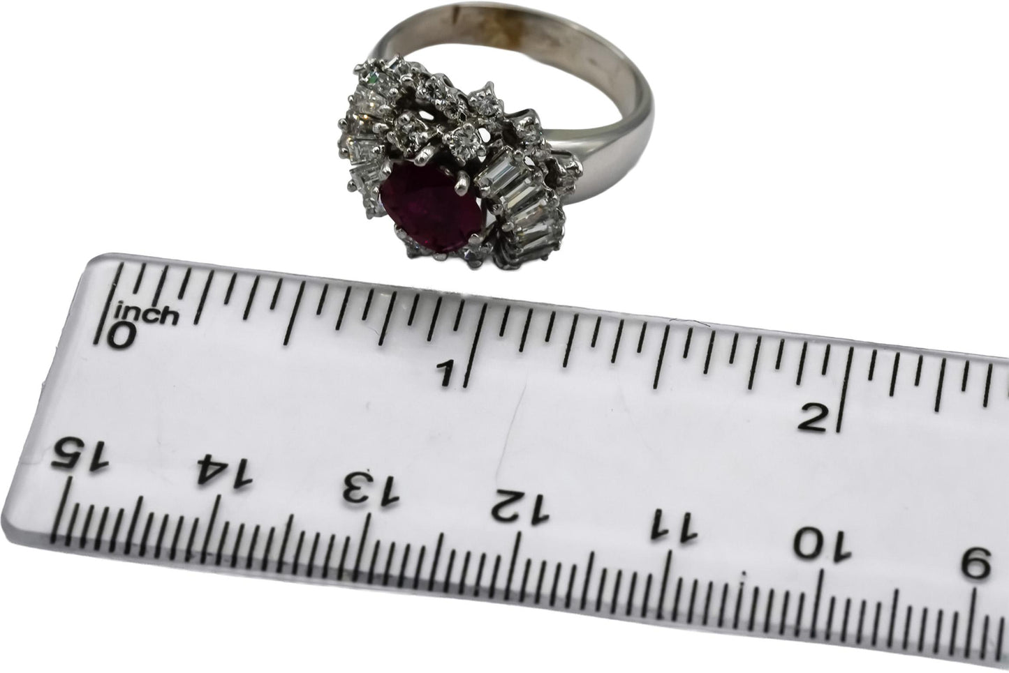 14k White Gold VS Diamond and Ruby Cluster Cocktail Ring 3.0CT Size 7.75