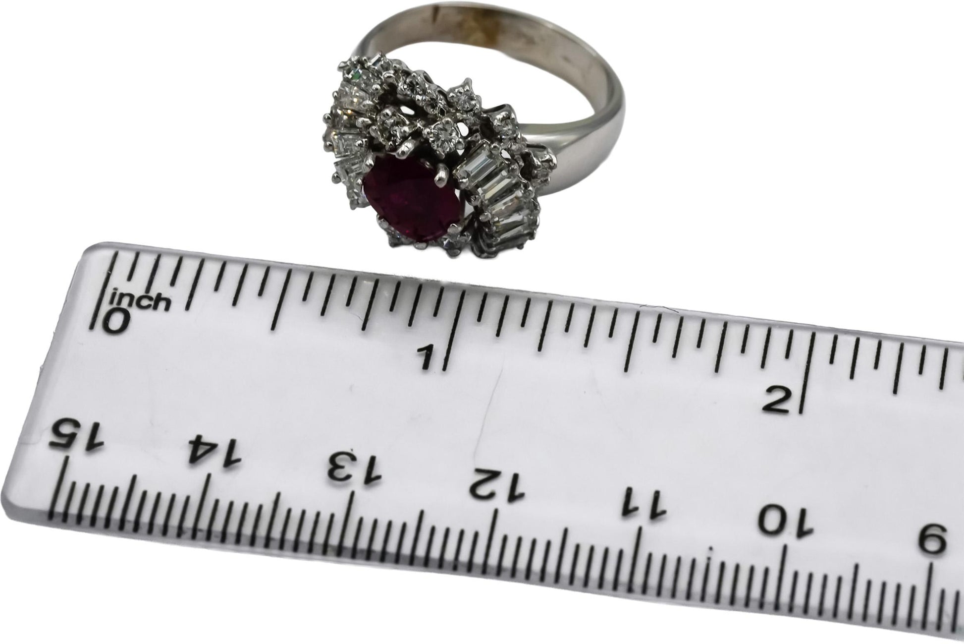 14k White Gold VS Diamond and Ruby Cluster Cocktail Ring 3.0CT Size 7.75