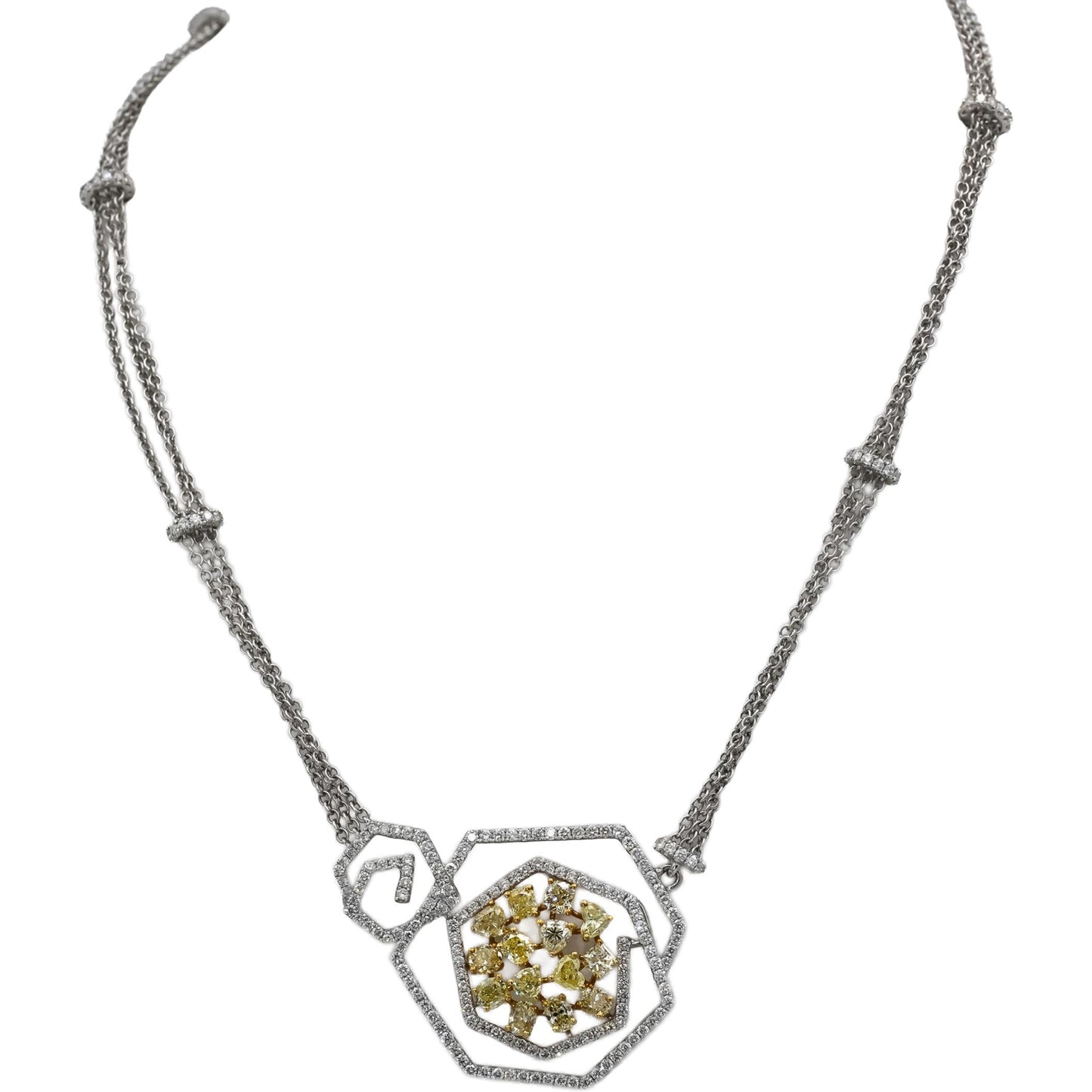 18k White Yellow Gold VS White & Light Yellow Diamond Formal Necklace 5.25CT