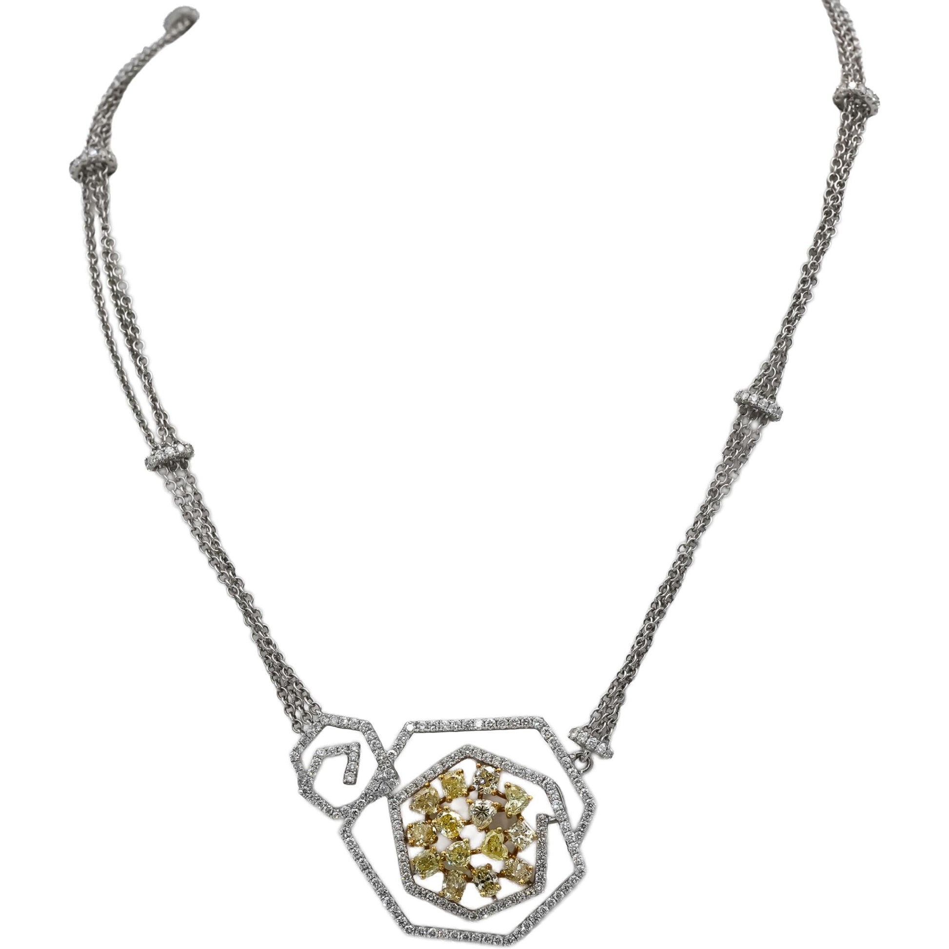 18k White Yellow Gold VS White & Light Yellow Diamond Formal Necklace 5.25CT