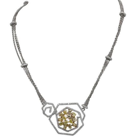 18k White Yellow Gold VS White & Light Yellow Diamond Formal Necklace 5.25CT