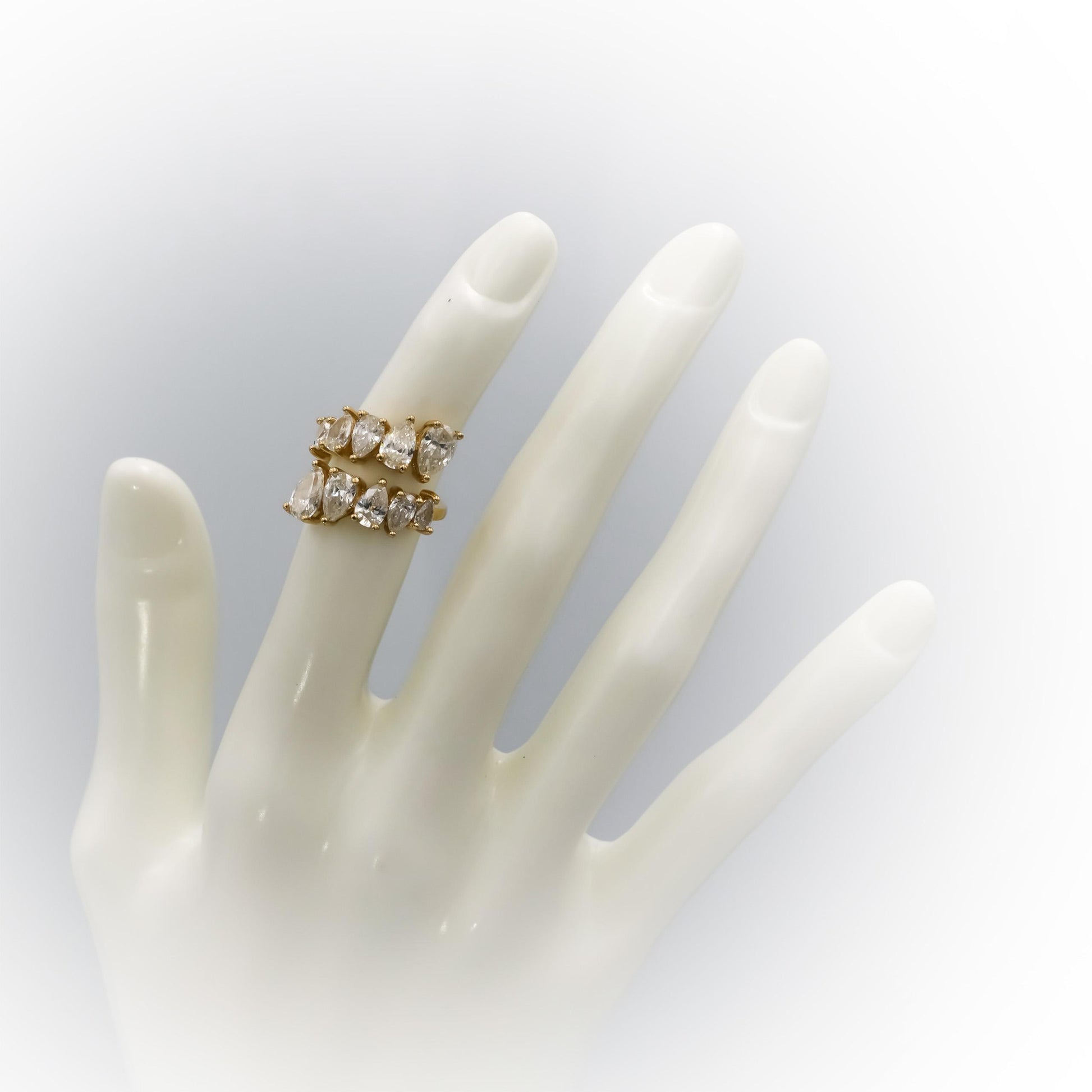 14k Yellow Gold Pear Cut Diamond Bypass Ring 4.16CT Size 4.25