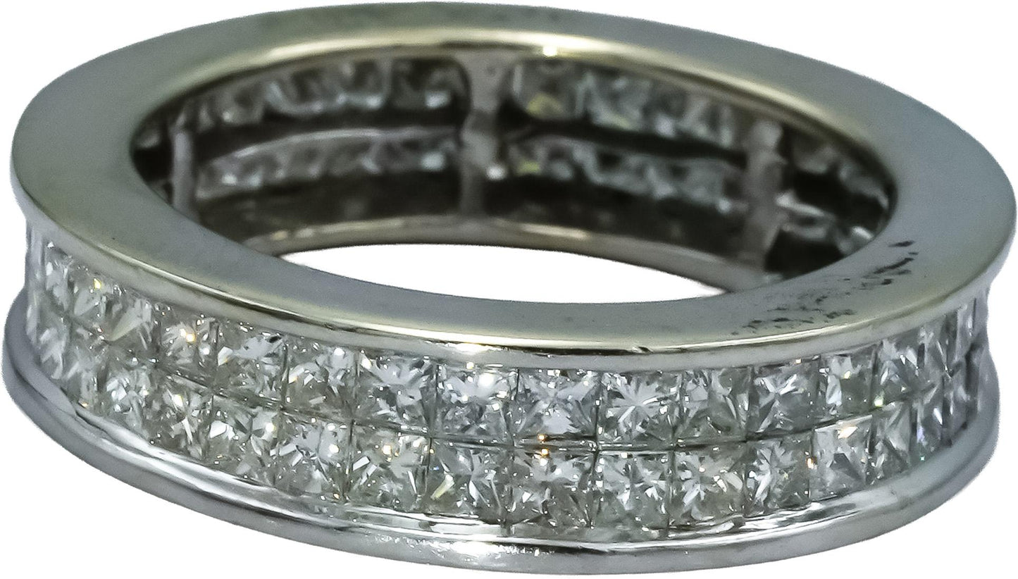 14k White Gold Princess Cut Diamond Two Row Eternity Band Ring 1.50CT Size 6.25