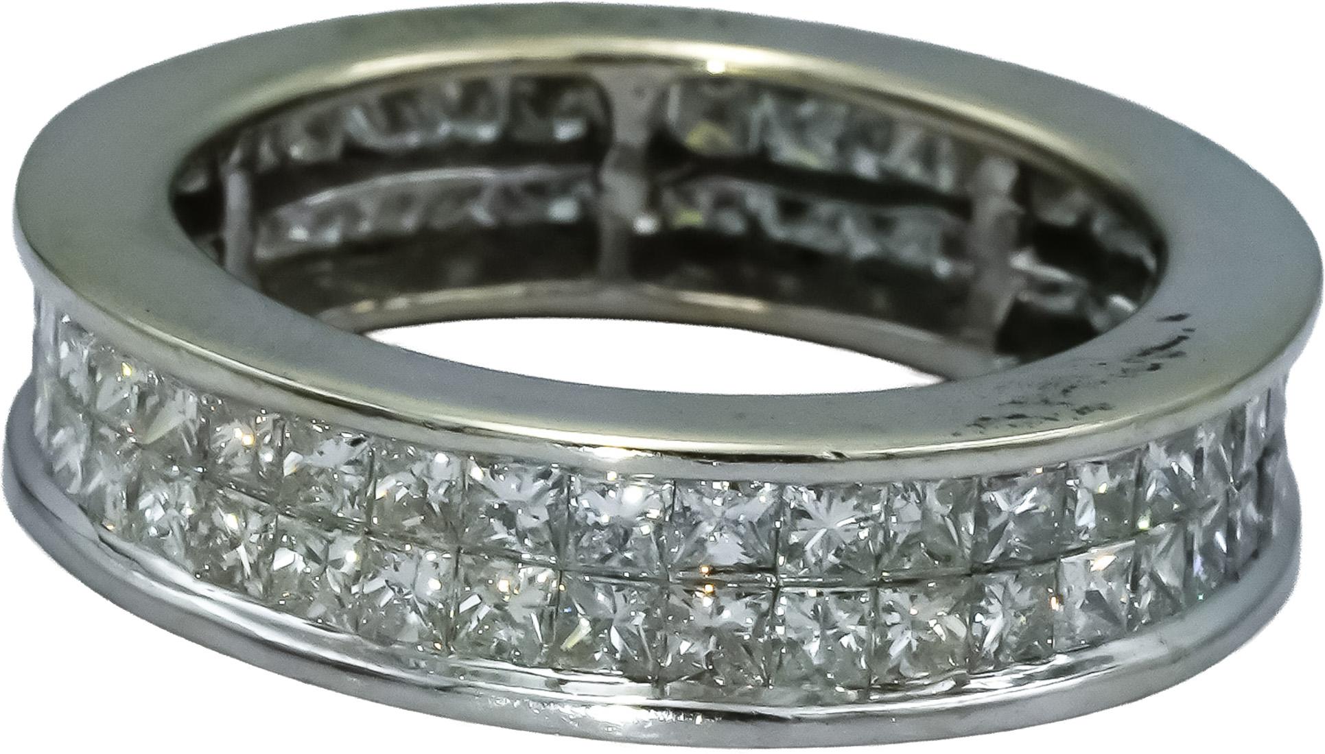 14k White Gold Princess Cut Diamond Two Row Eternity Band Ring 1.50CT Size 6.25