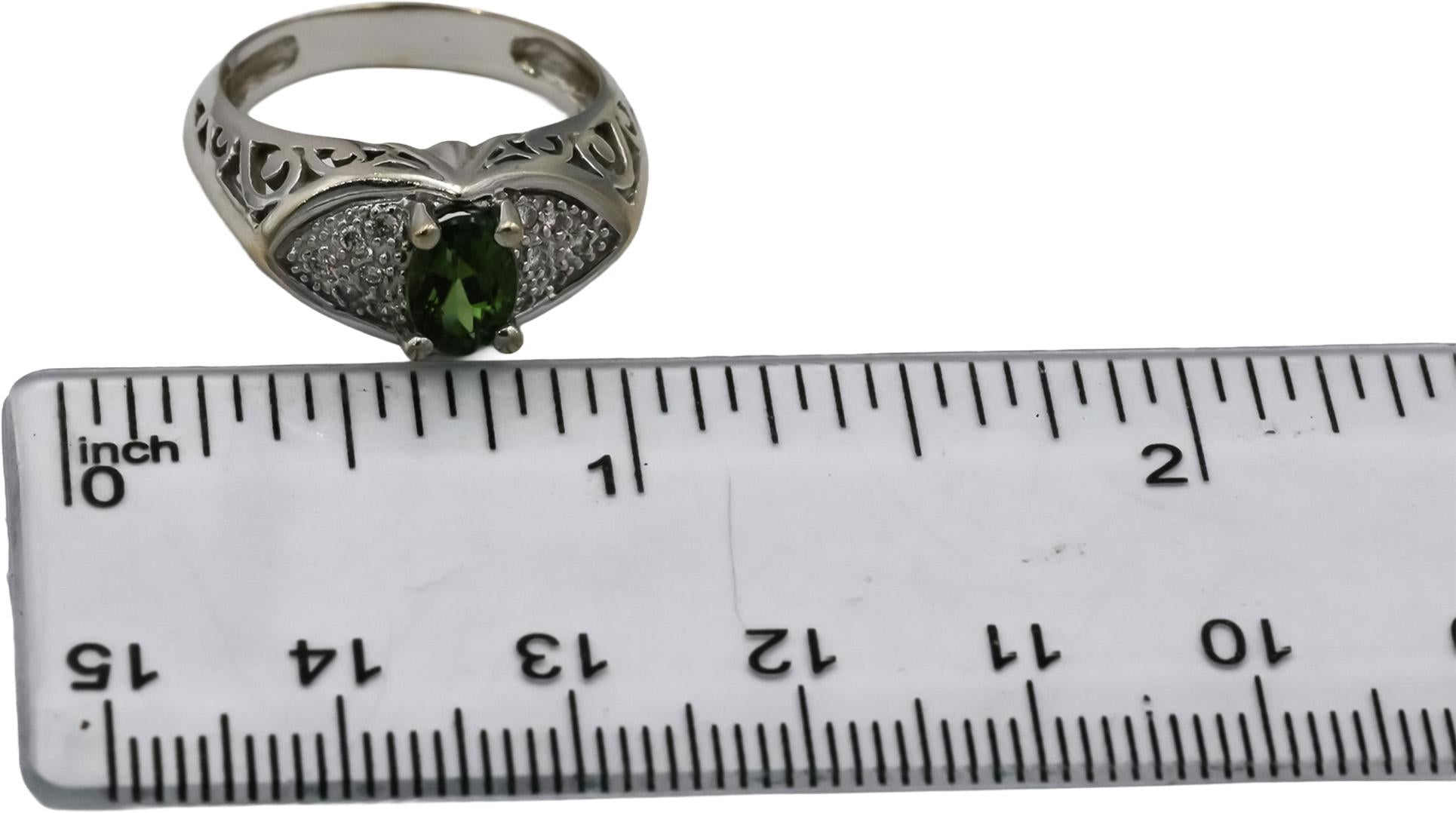 Vintage Antique 14k White Gold VS Diamond and Tourmaline Ring 0.87CT Size 7