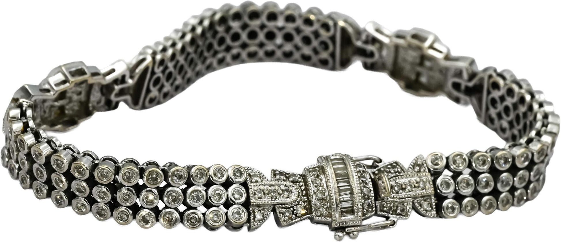 14k White Gold Round and Baguette Cut Diamond Fancy Link Bracelet 3.35CT